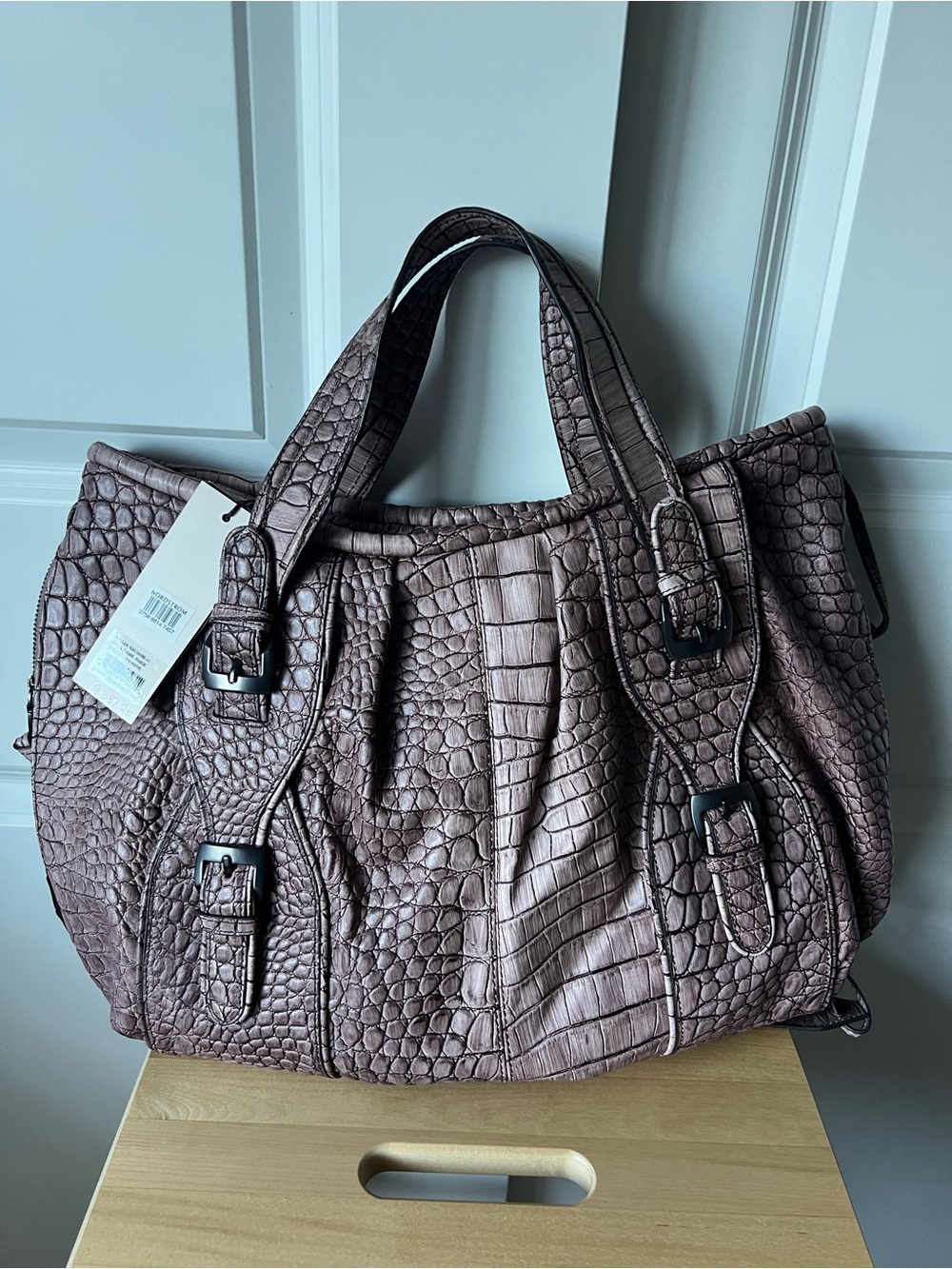 Kooba Croc-Embossed Leather Tote in Mauve